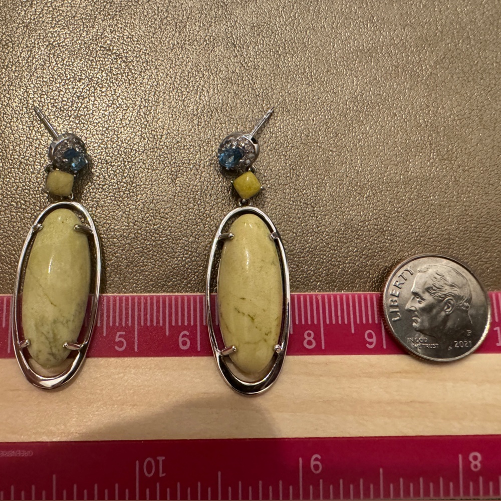 UTC Sterling Silver Blue and Yellow Stone Drop Earrings - Picture 4 of 4